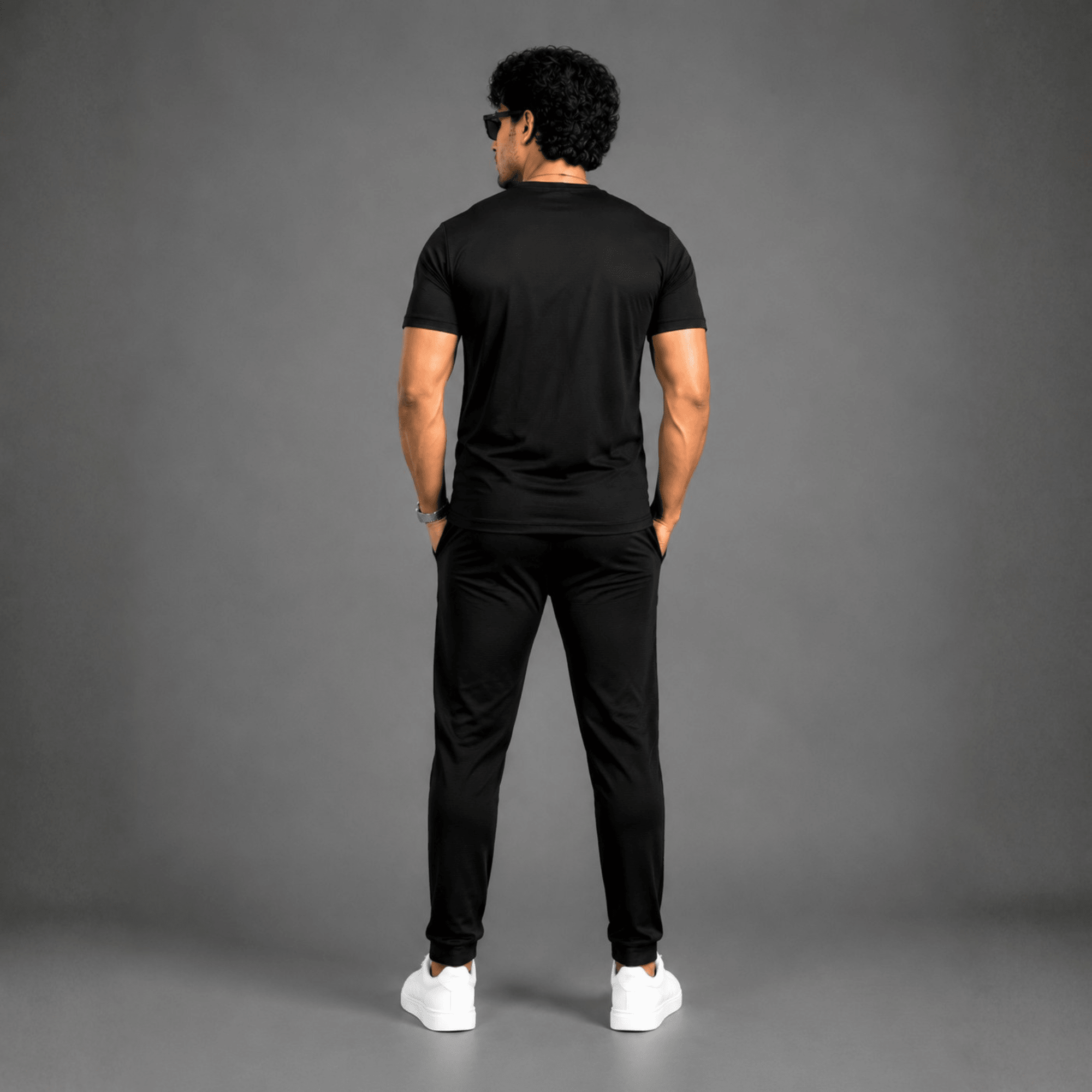 Black Nexora Men’s Athletic Tracksuit – Comfortable Slim Fit Sportswear Set - A Nexora