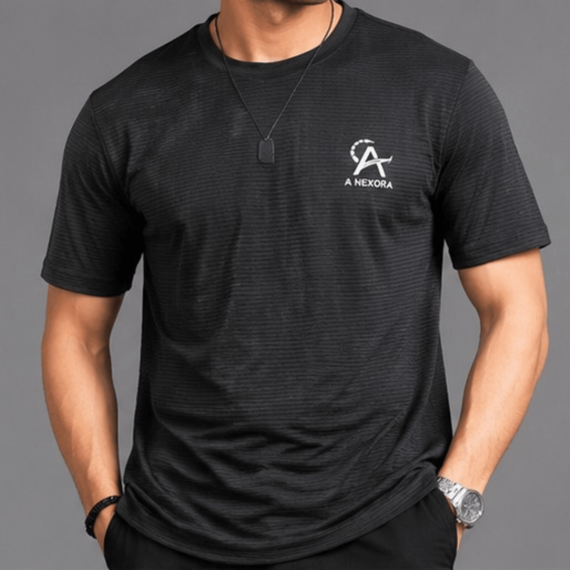 Black Nexora Men’s Athletic Tracksuit – Comfortable Slim Fit Sportswear Set - A Nexora