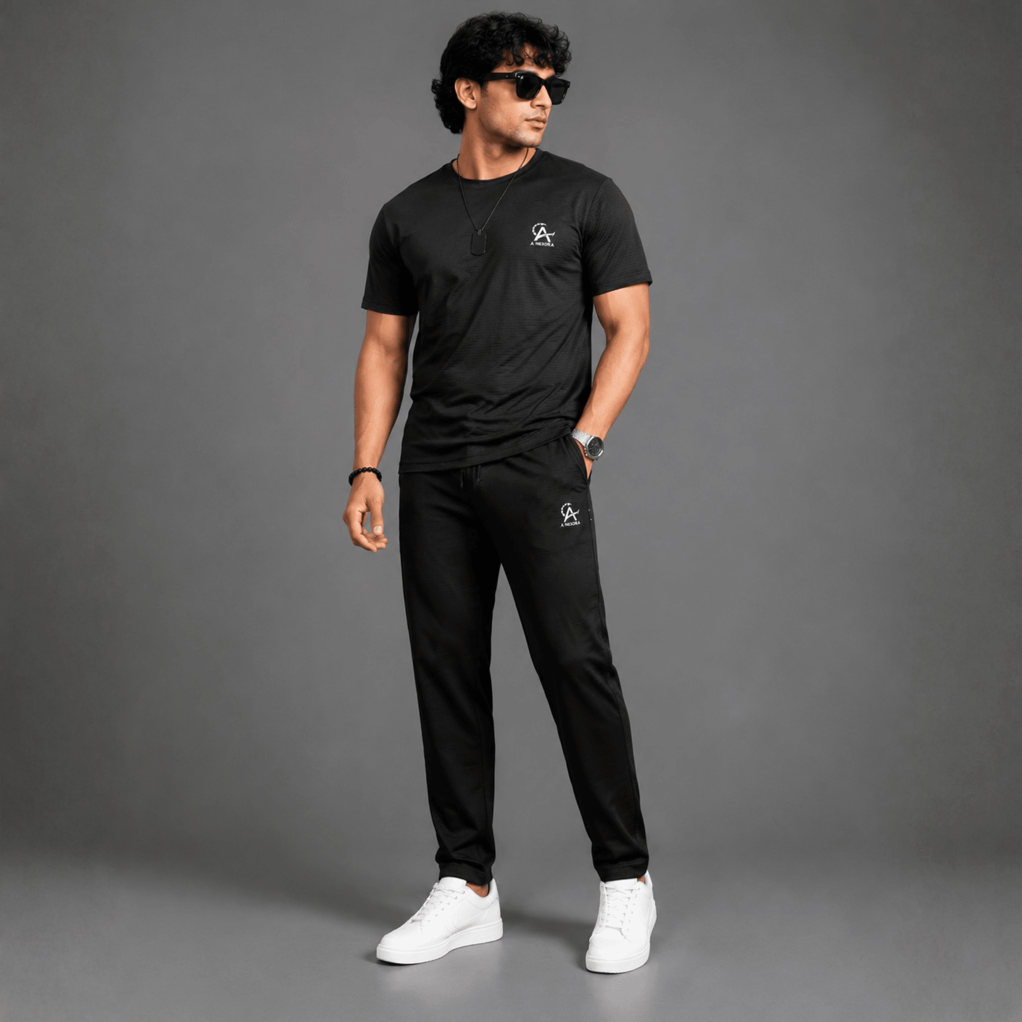 Black Nexora Men’s Athletic Tracksuit – Comfortable Slim Fit Sportswear Set - A Nexora